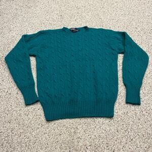 Polo Ralph Lauren Vintage Cable Knit Wool Sweater L Teal Green Preppy Old Money
